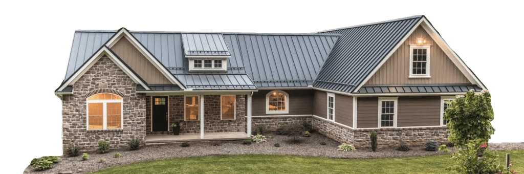 a house with a metal roof and siding