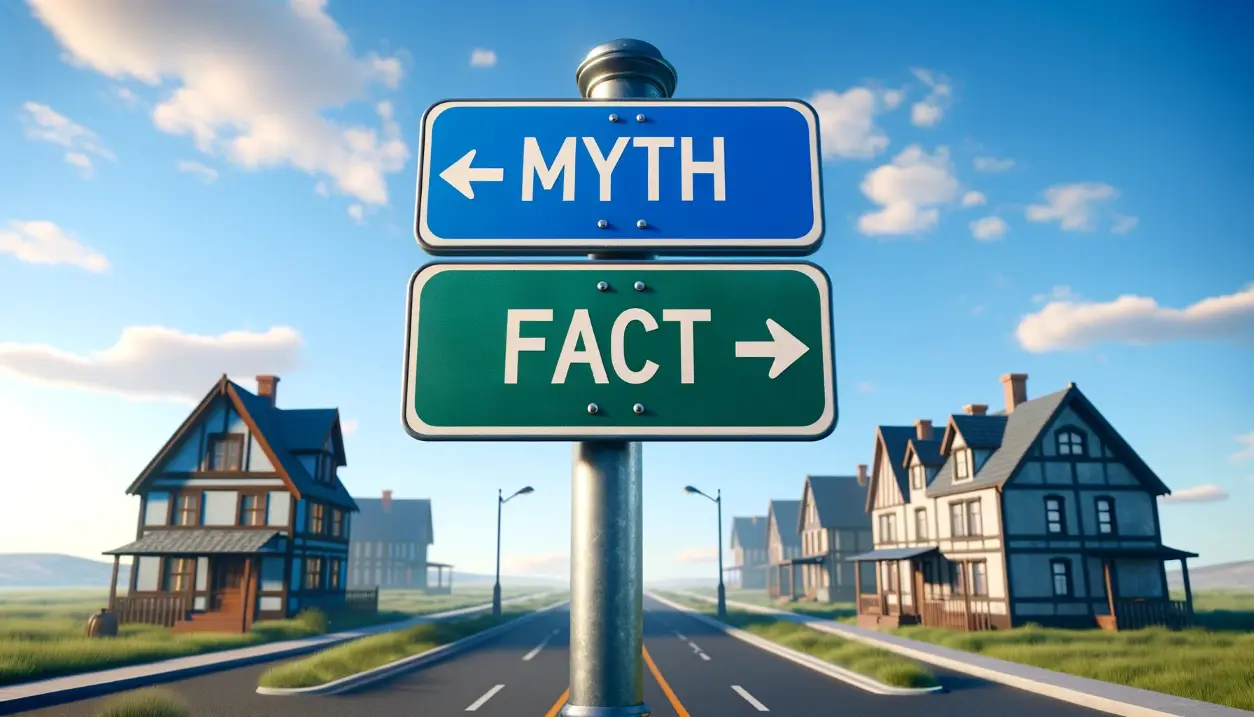 a sign with myth vs fact when it comes to roofs