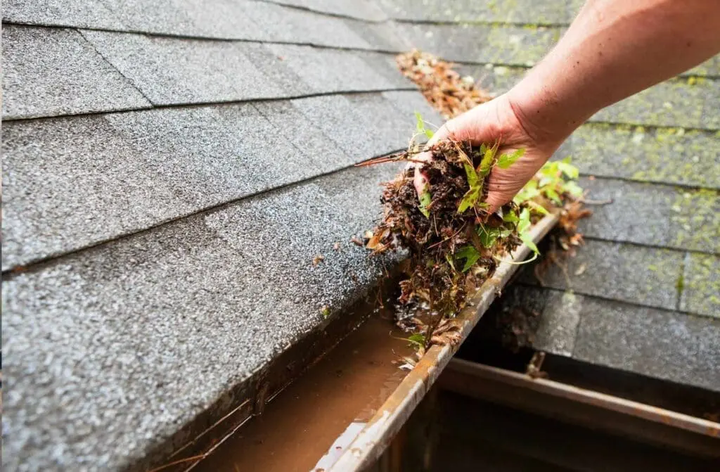 taking care of your gutters by cleaning out anything blocking them