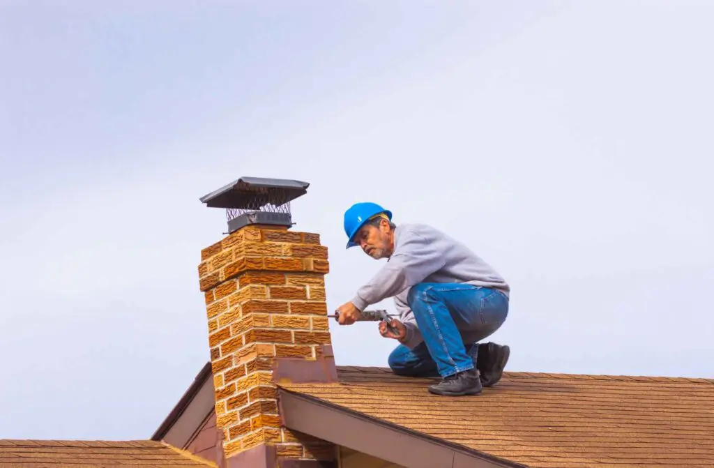 a roofer preparing to inspect a chimney