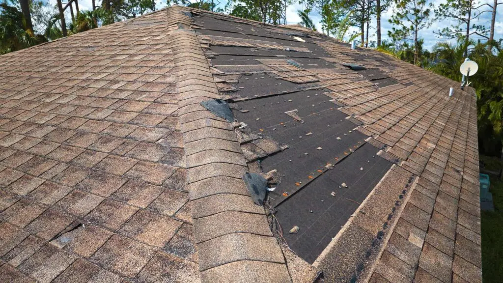 a roof that needs new shingles and roof leak repair as many shingles are blown off