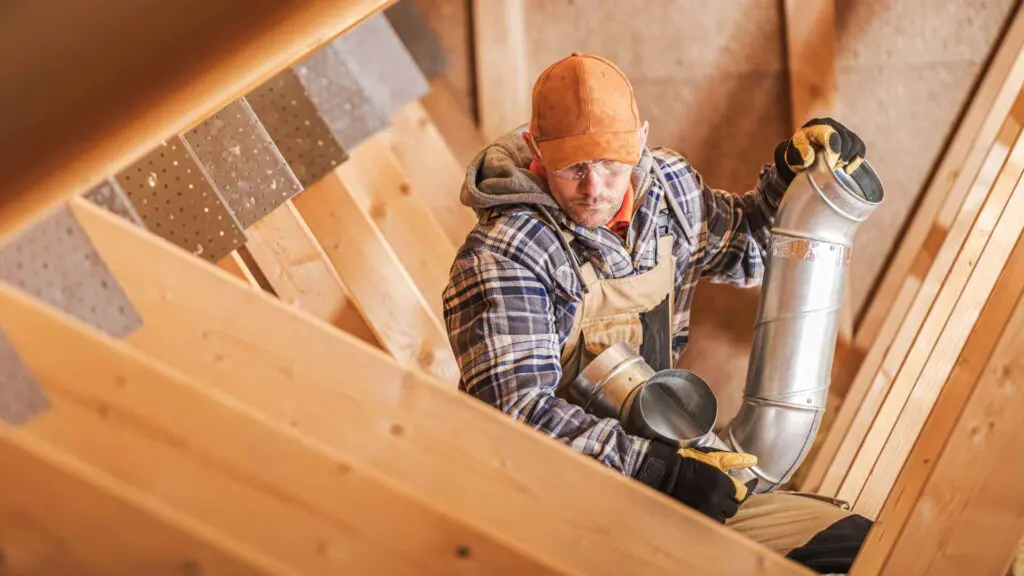 worker installing vent that will be controlled by thermostat