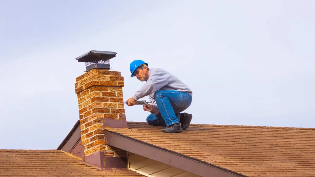 a worker looking at chimney flashing
