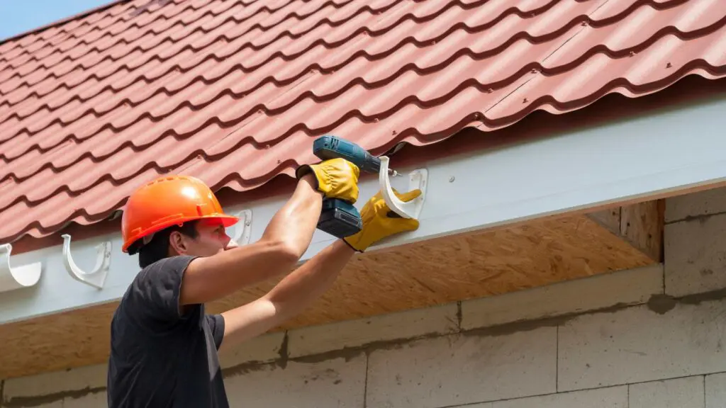 gutter hangers being installed