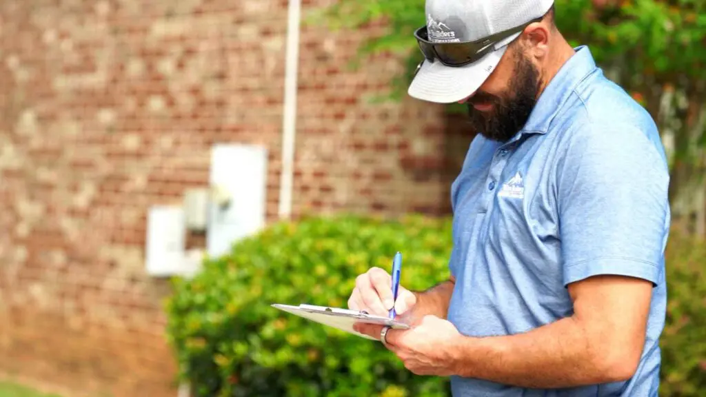 a project manager going over a roof care checklist
