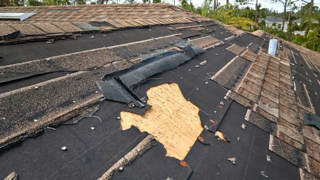 a roof that has severe wind damage