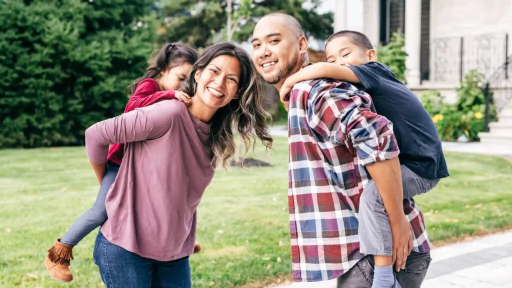 a family with a homeowners insurance company