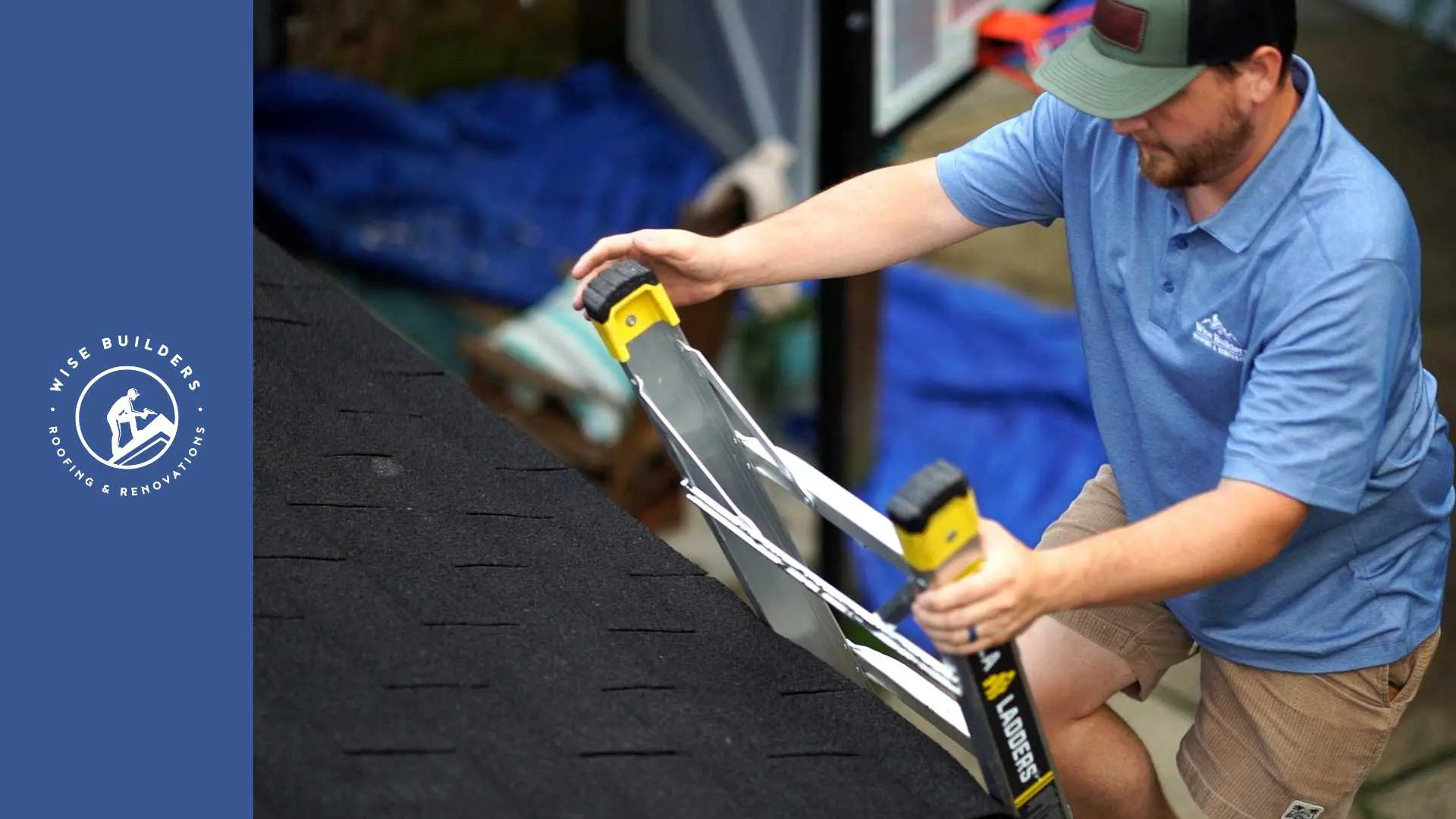 a project manager inspecting asphalt shingles