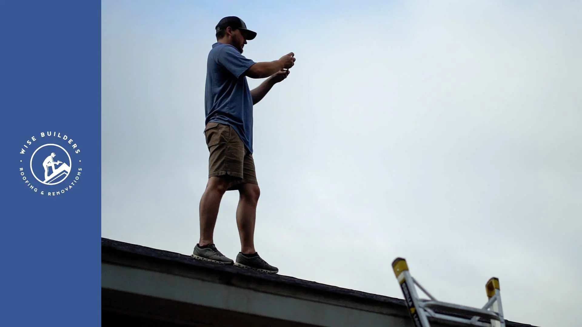a roofer inspecting every square of the roof