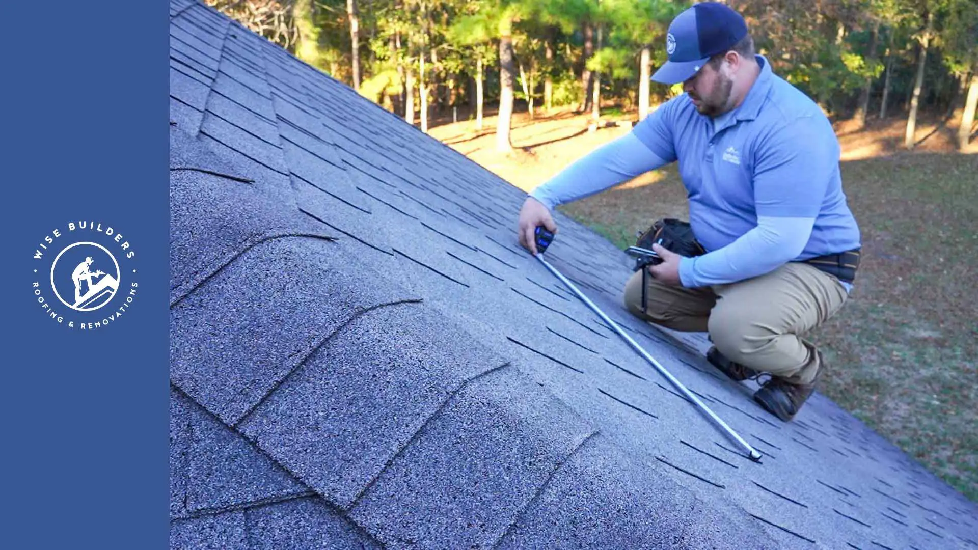 a roofer measuring the roof square