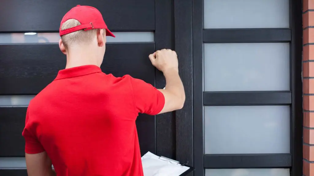 a storm chaser knocking on a door