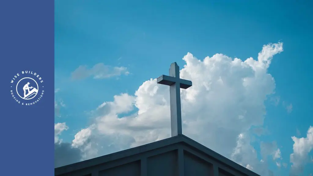 a church with a cross that that has undergone restoration