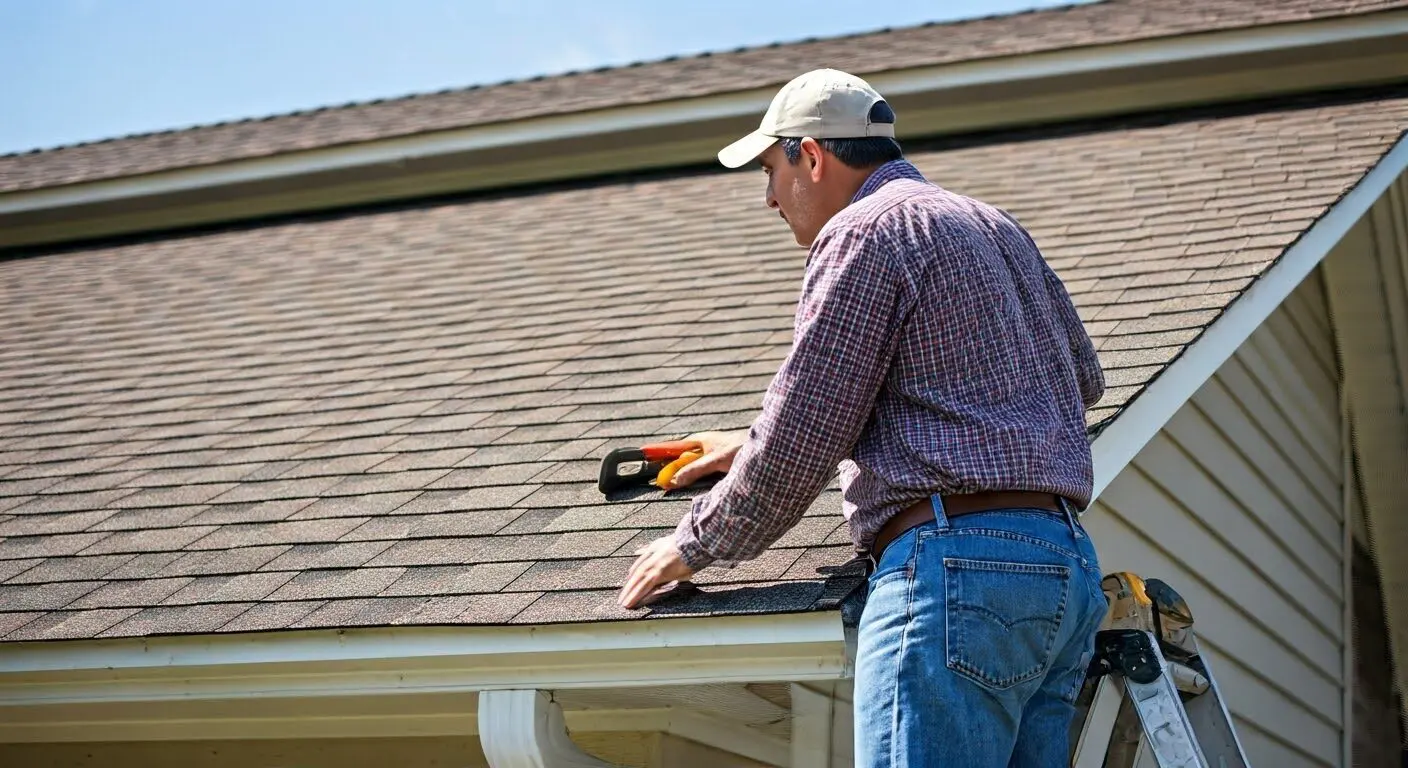 Homeowner inspecting roof for leaks