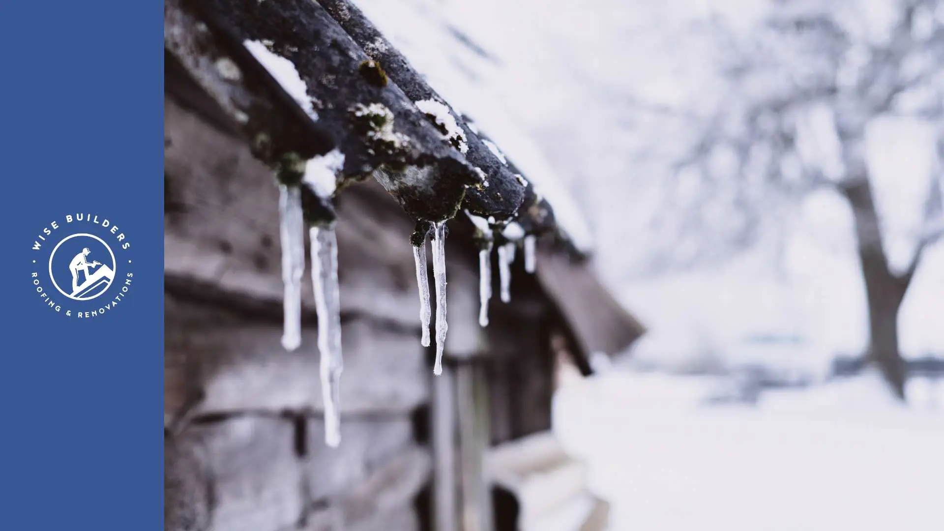 a roof with flashing and ice near the downspouts