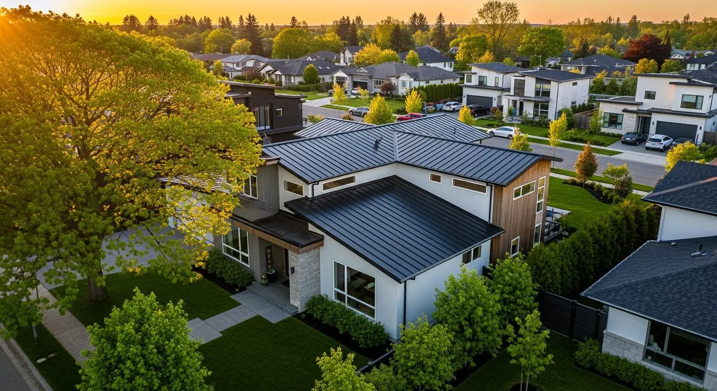 Modern house with new metal roof