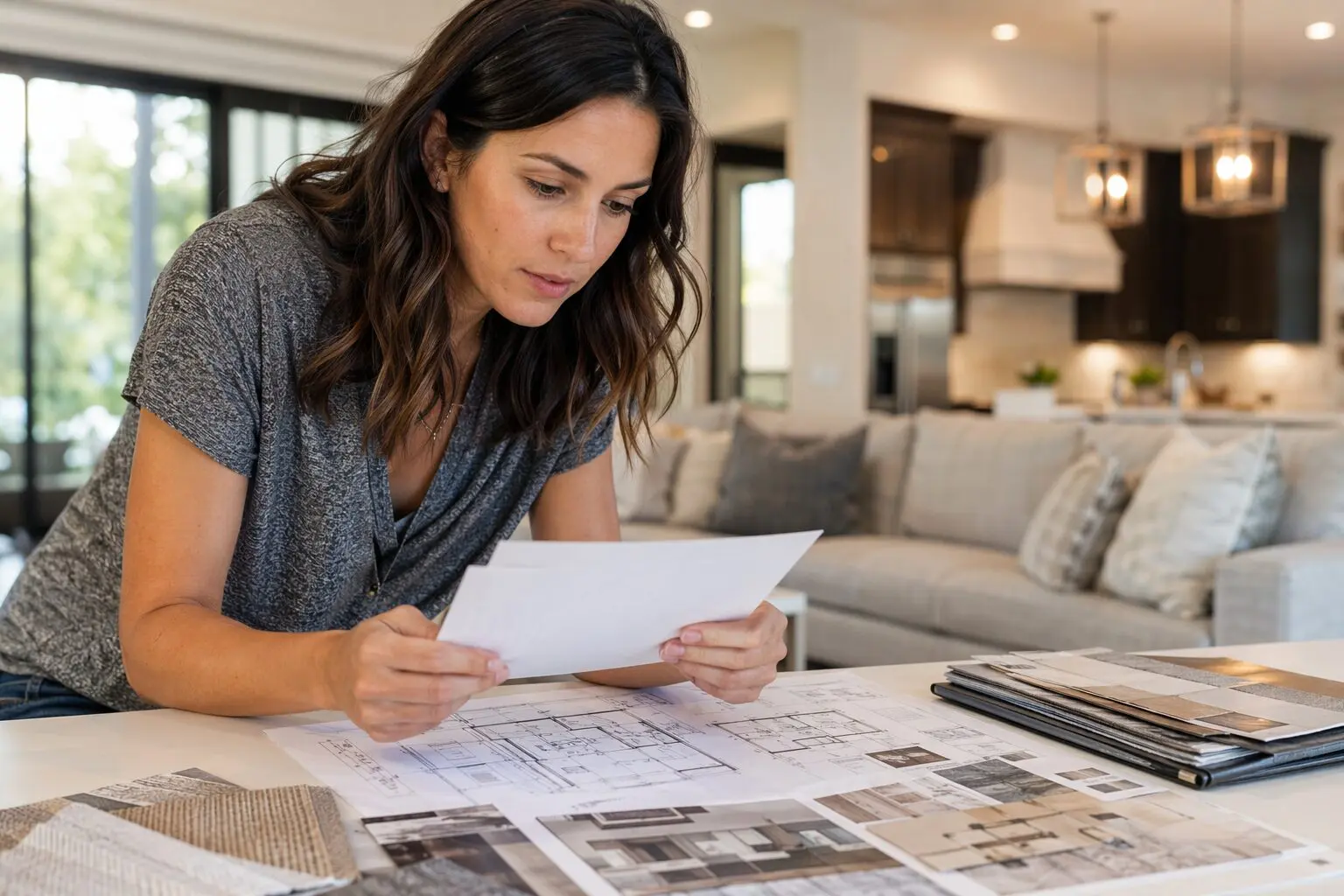Designer reviewing remodeling plans