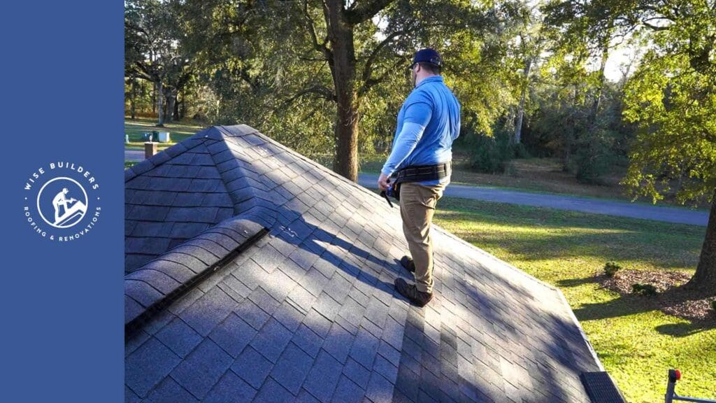 a roofer working on an asphalt shingle type of roof